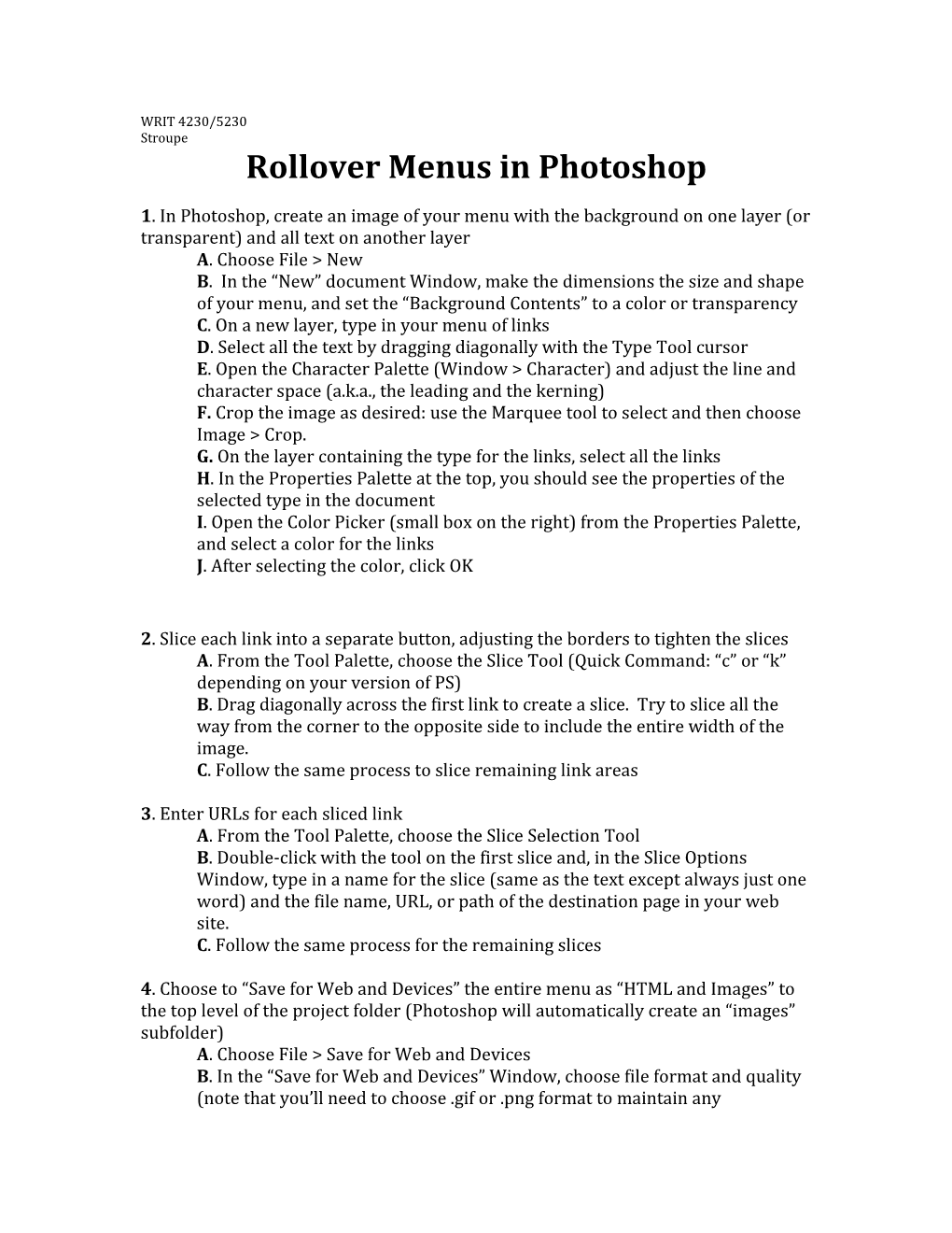 Rollover Menus in Photoshop