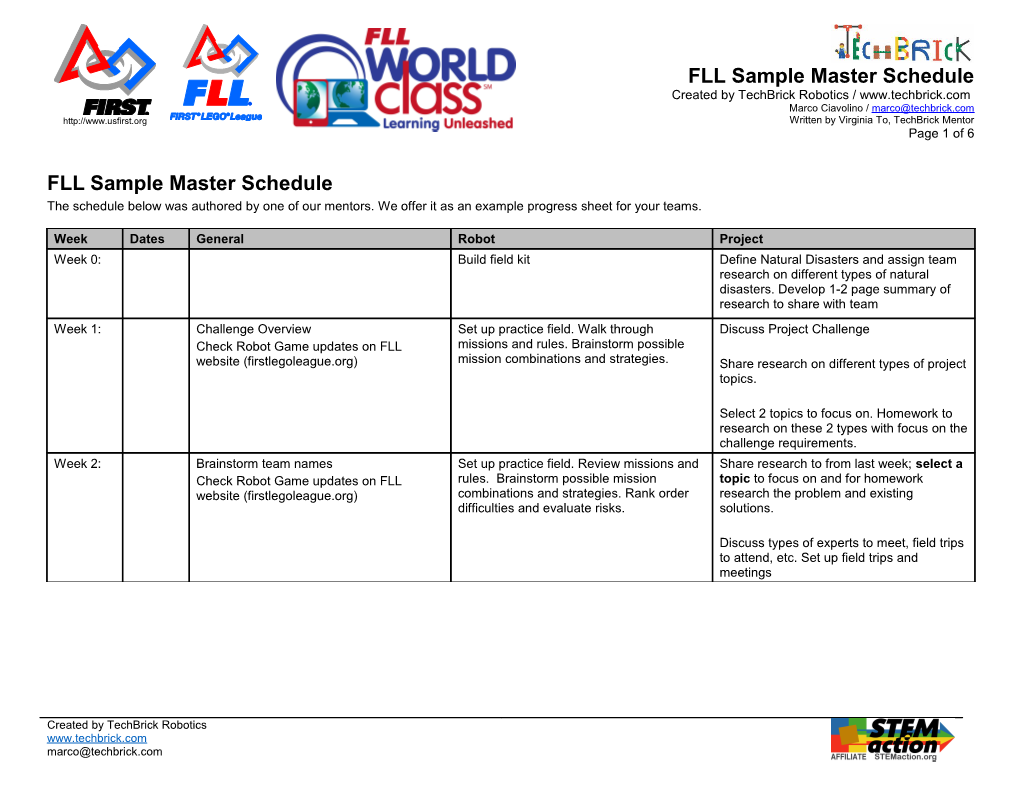 FLL Sample Master Schedule