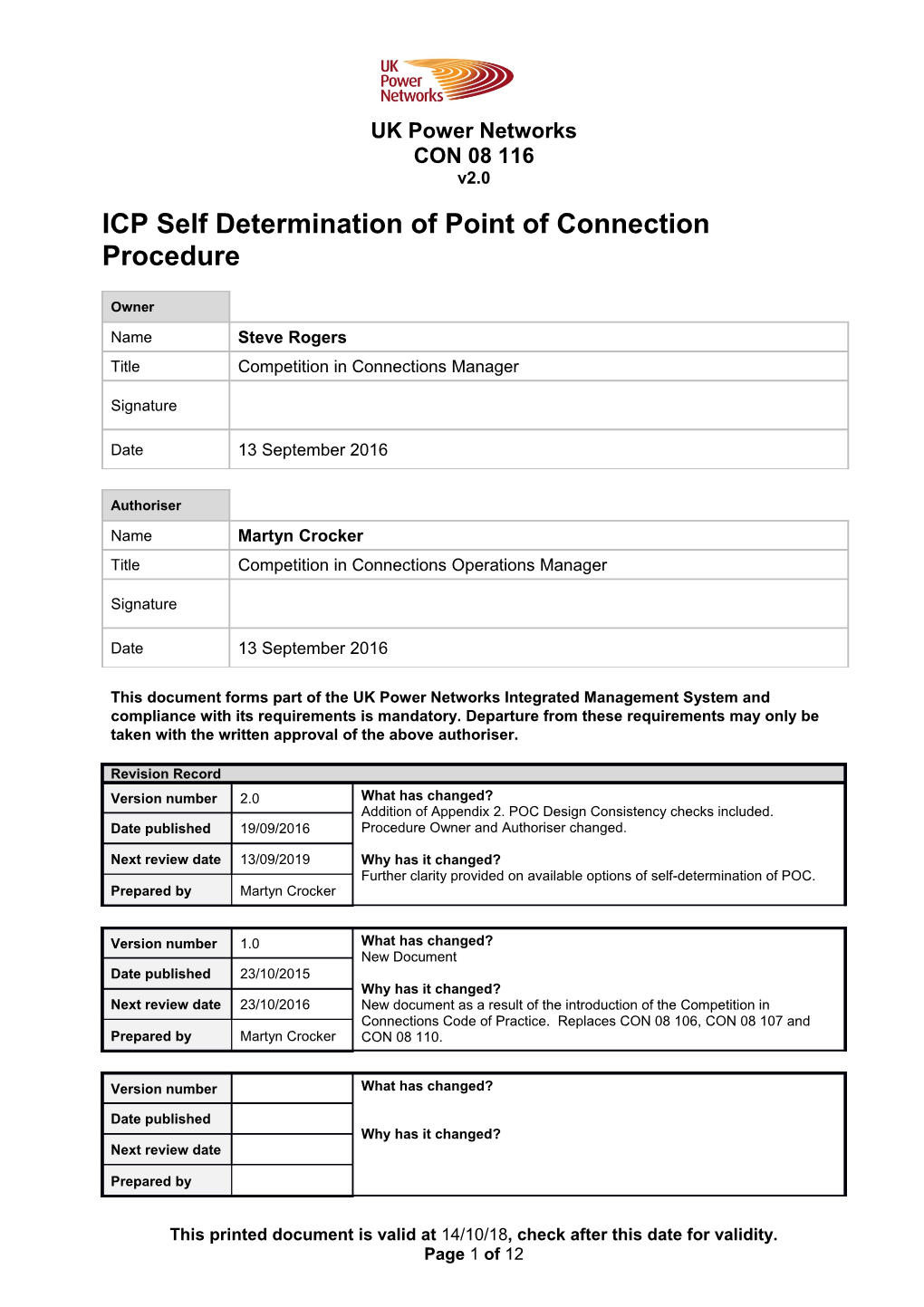 CON 08 116 ICP Self Determination of Point of Connection Procedure