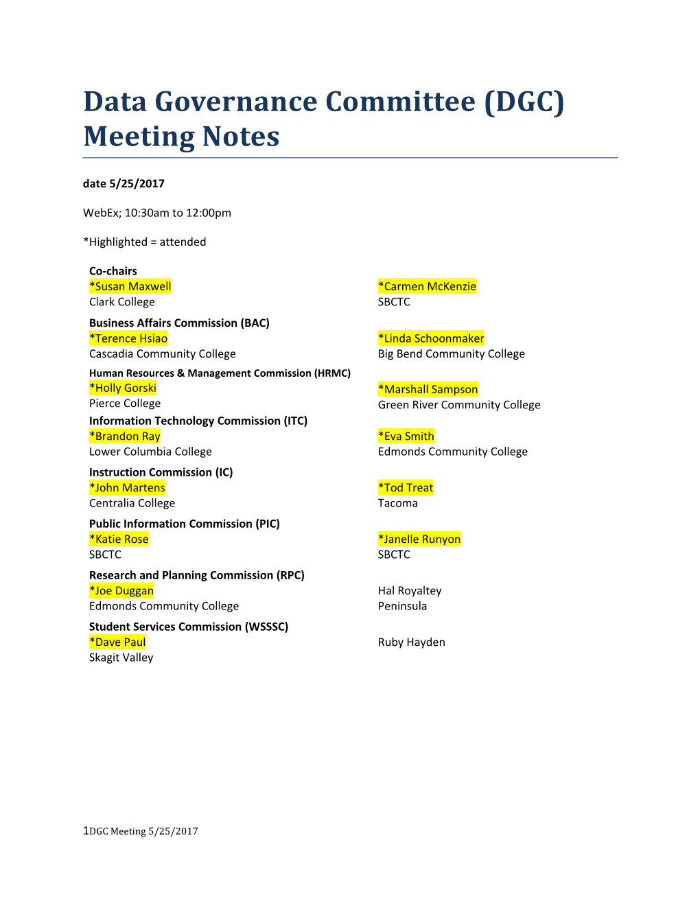 Data Governance Committee (DGC)Meeting Notes
