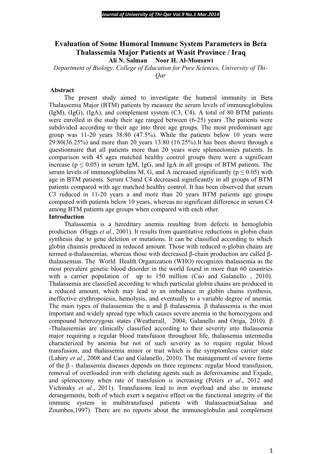 Journal of University of Thi-Qar Vol.9 No.1 Mar.2014