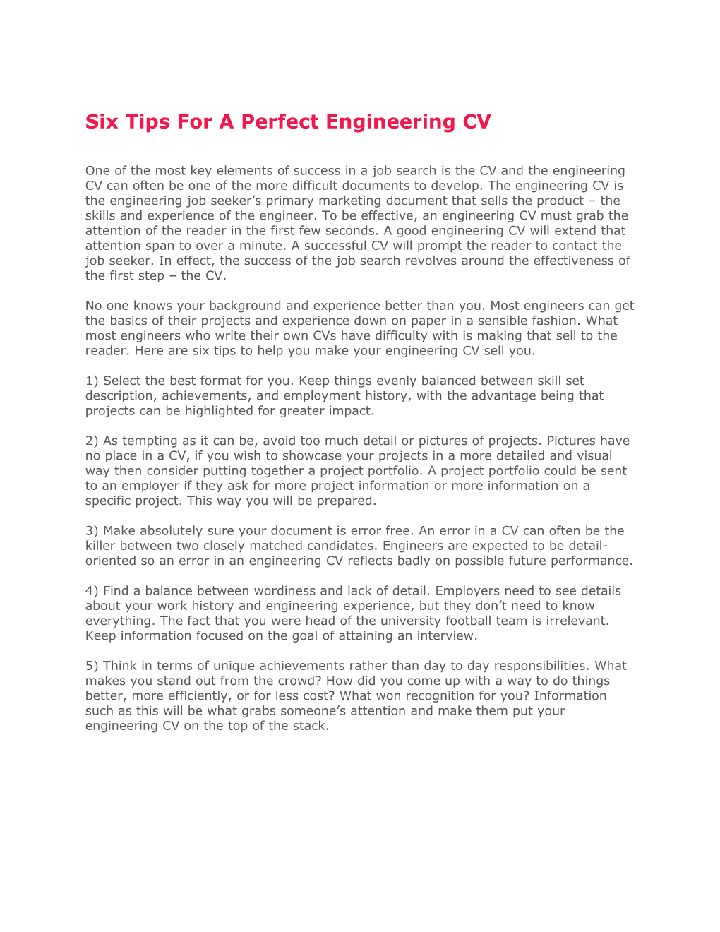 Six Tips for a Perfect Engineering CV