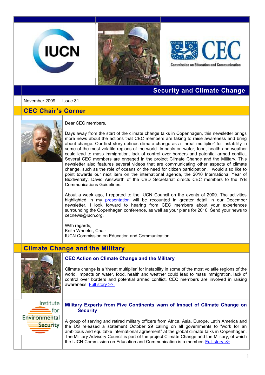 CEC Action on Climate Change and the Military