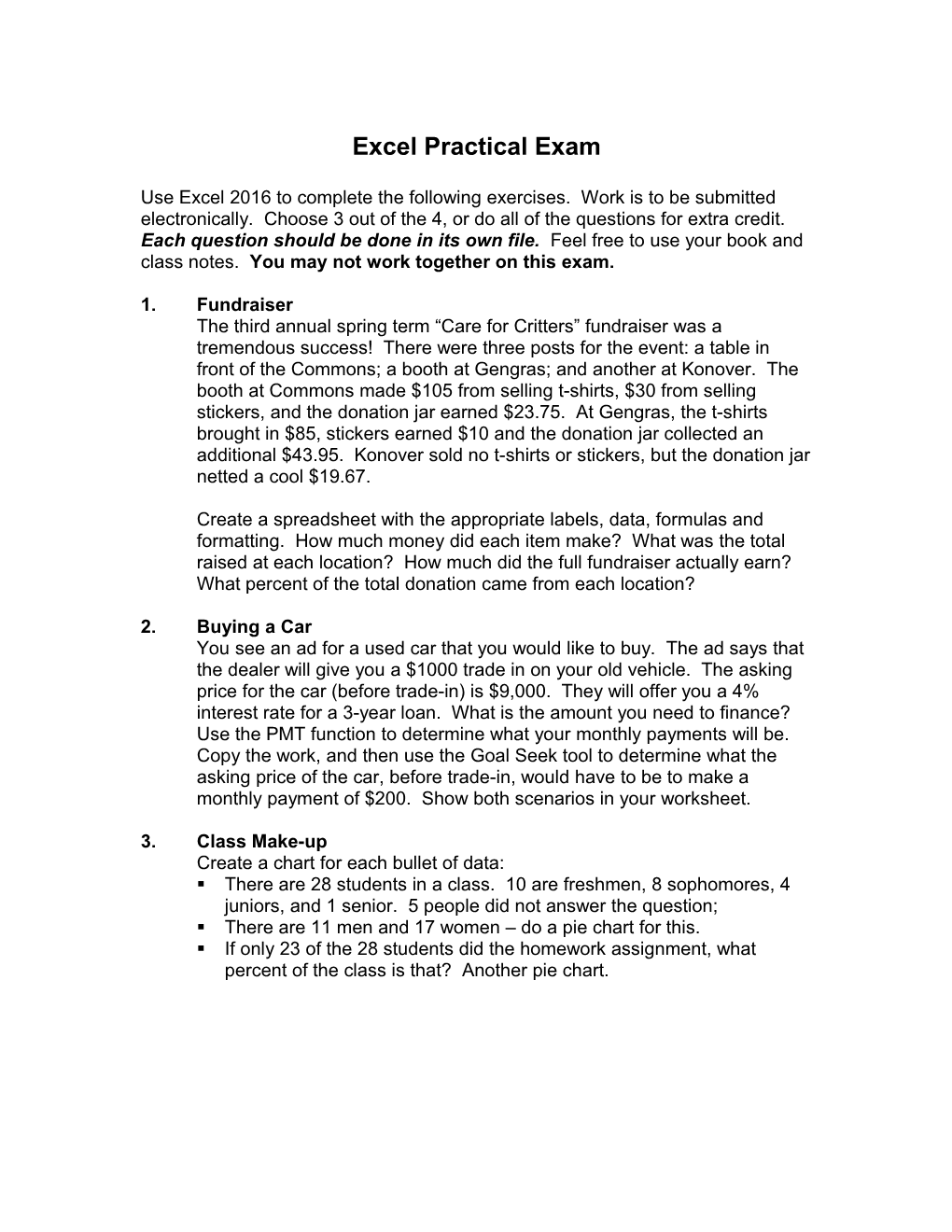 Excel Practical Exam