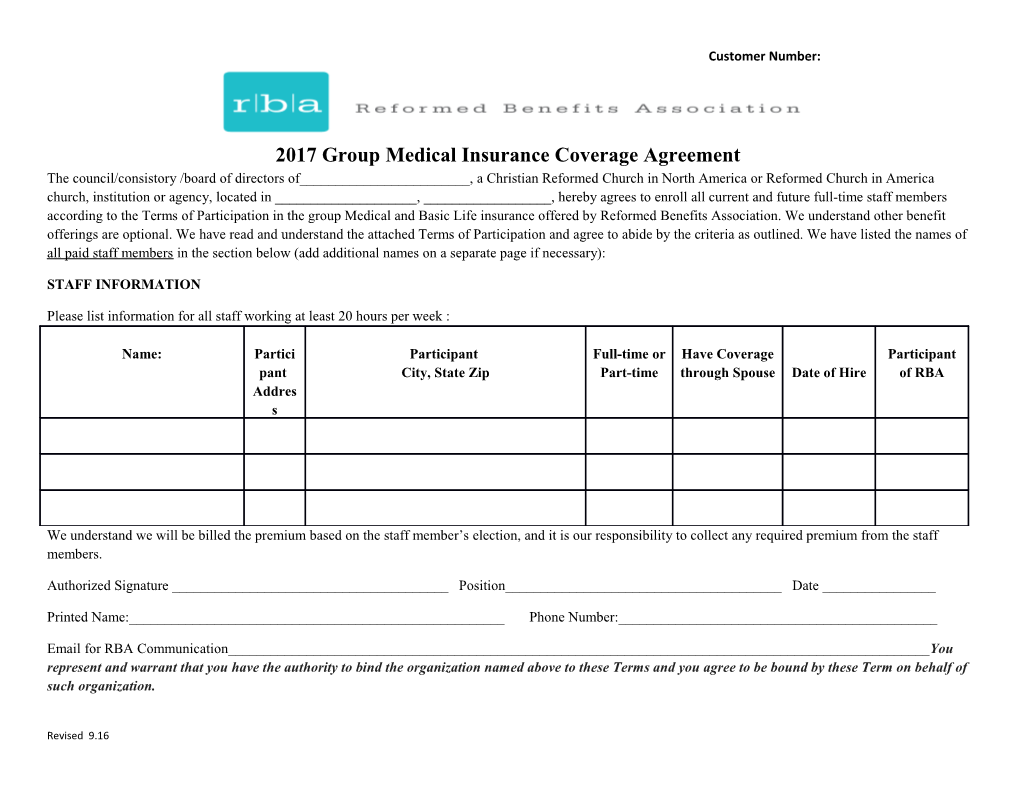 2017Group Medical Insurance Coverage Agreement