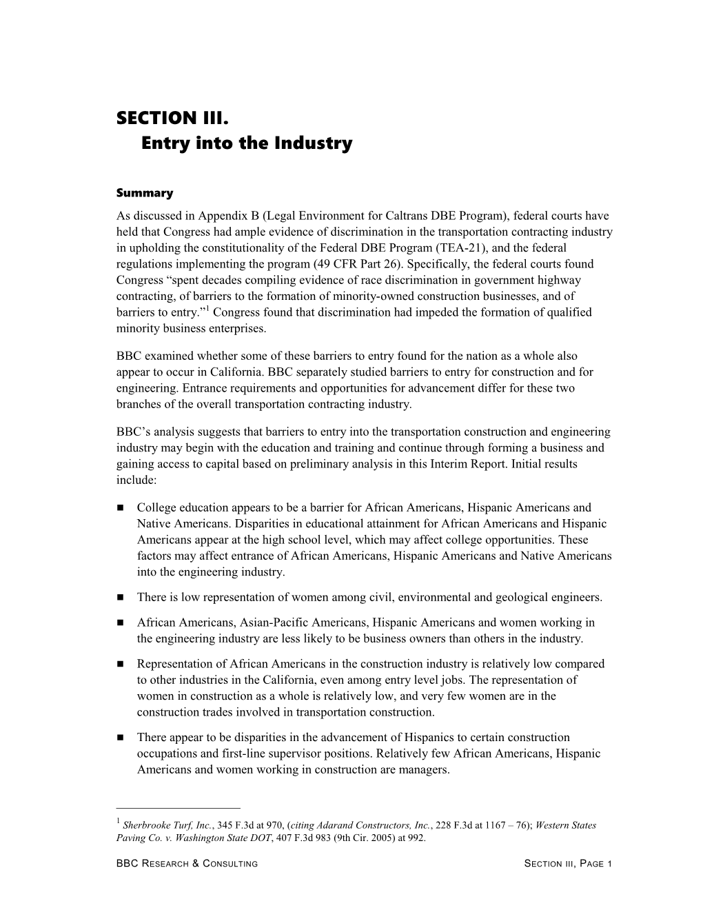SECTION III.Entry Into the Industry