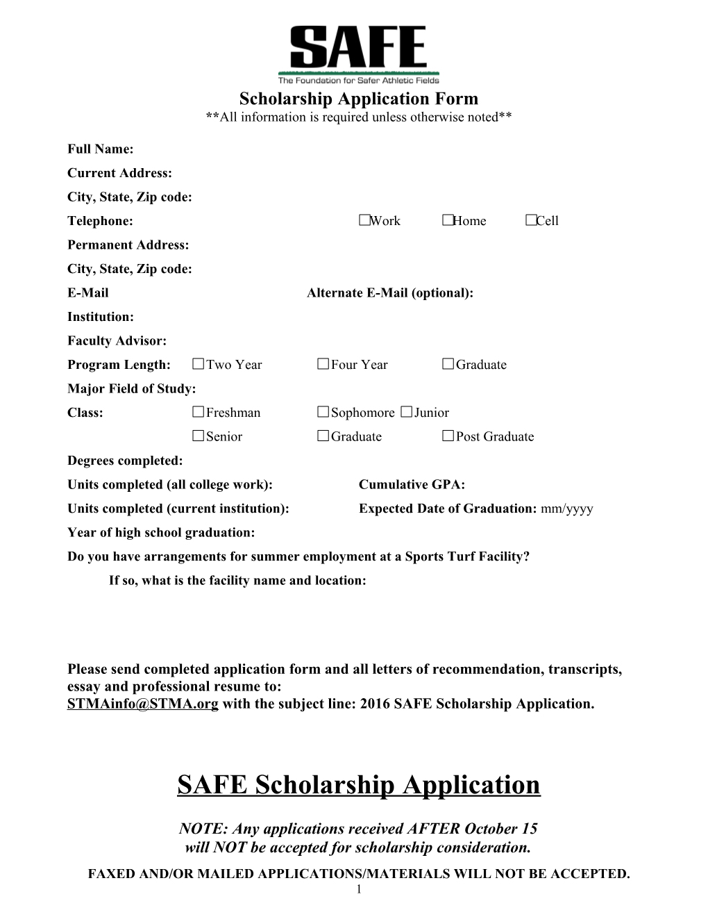 Scholarship Application Form All Information Is Required Unless Otherwise Noted