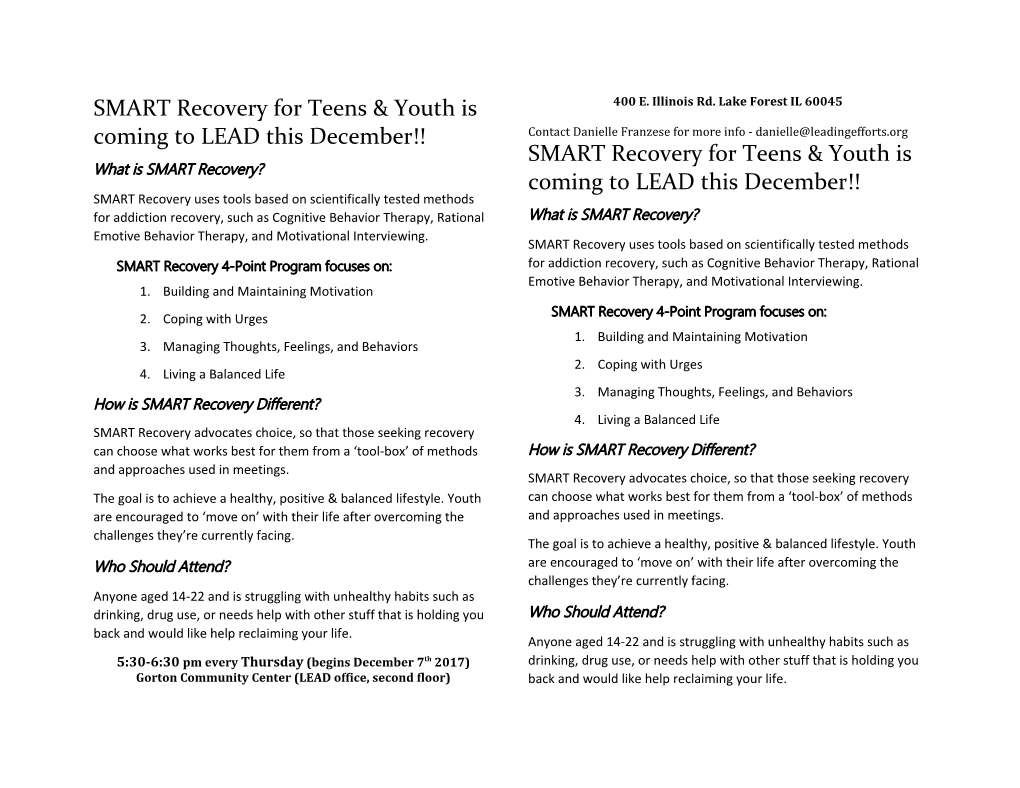 SMART Recovery 4-Point Program Focuses On