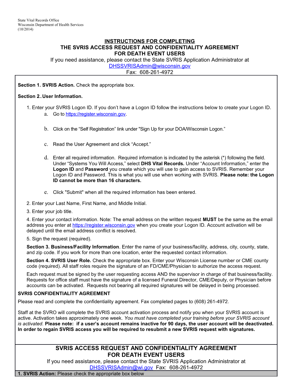 Svris Access Request and Confidentiality Agreement