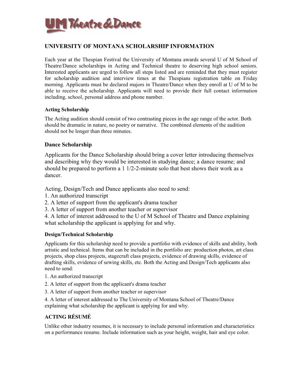 University of Montana Scholarship Information
