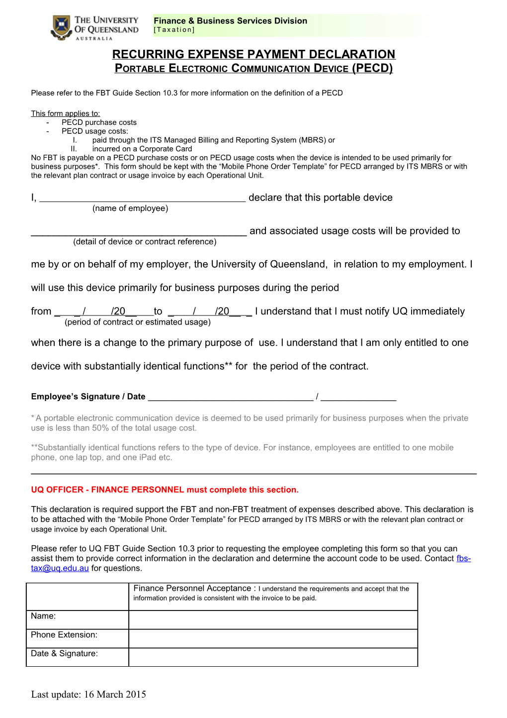 Project Account Establishment (Pre Grl) Form