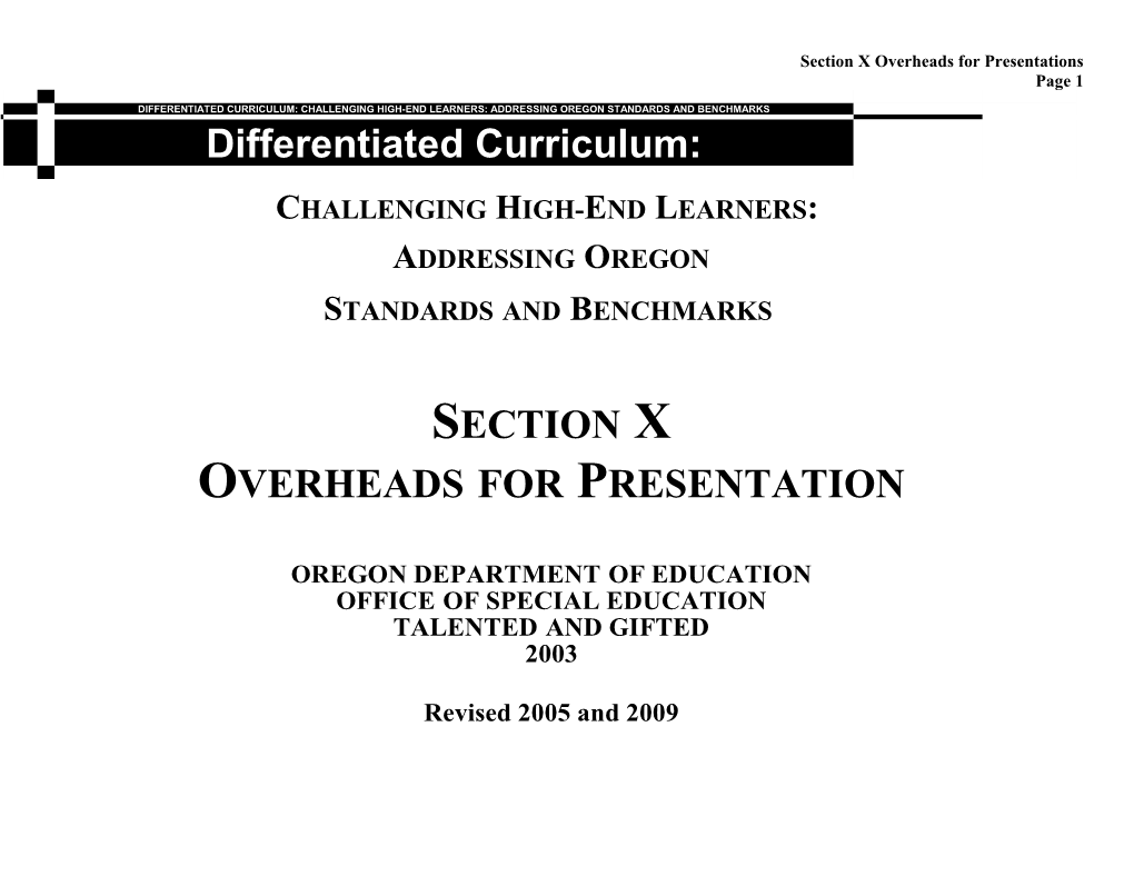 Section X Overheads for Presentations