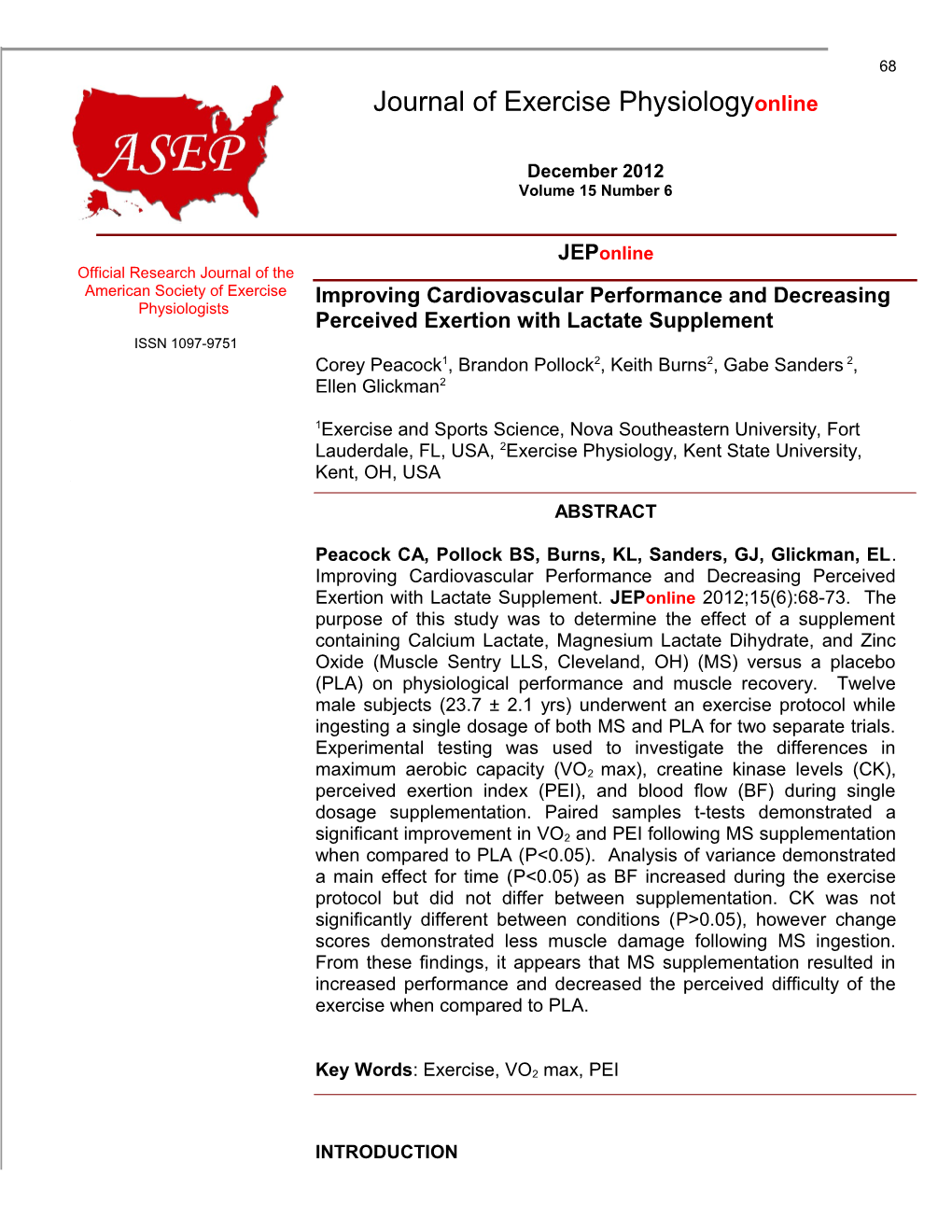 Perceived Exertion with Lactate Supplement