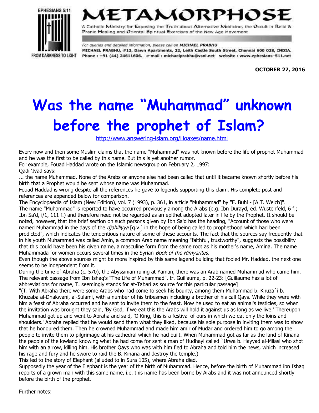 Was the Name Muhammad Unknown Before the Prophet of Islam?
