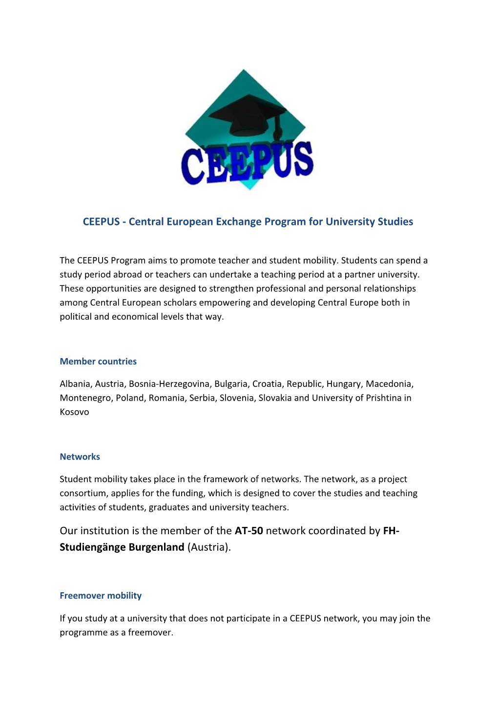 CEEPUS - Central European Exchange Program for University Studies