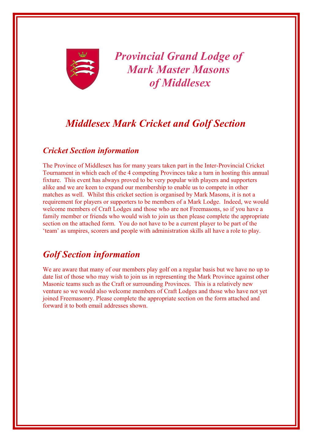 Middlesex Mark Cricket and Golf Section
