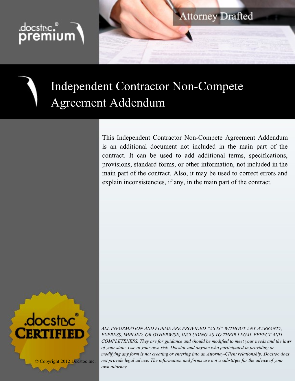 Independent Contractor Non-Compete Agreement Addendum