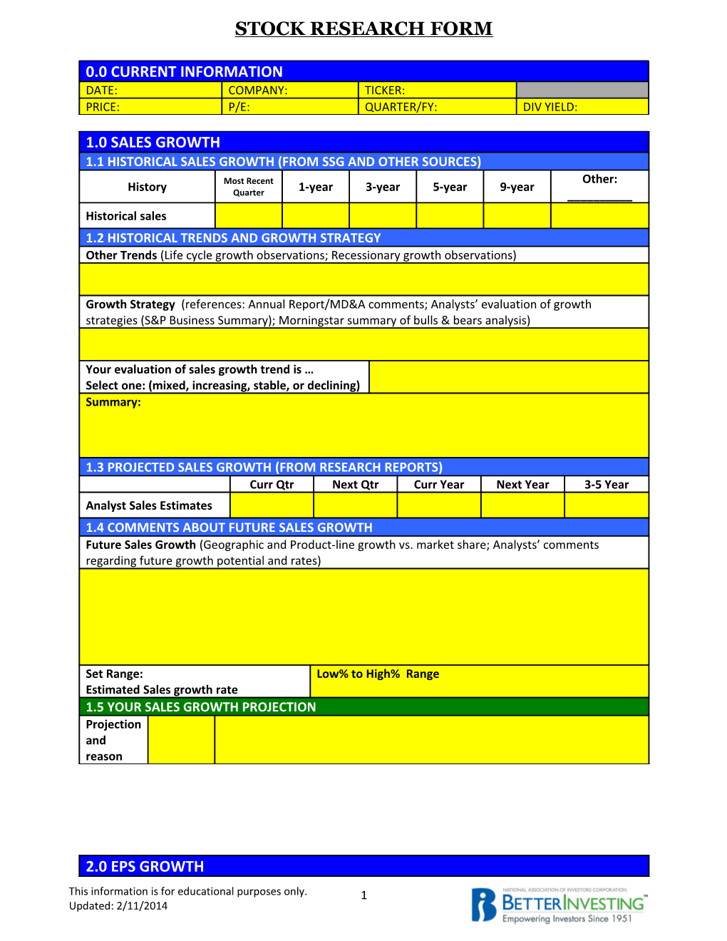 Stock Research Form