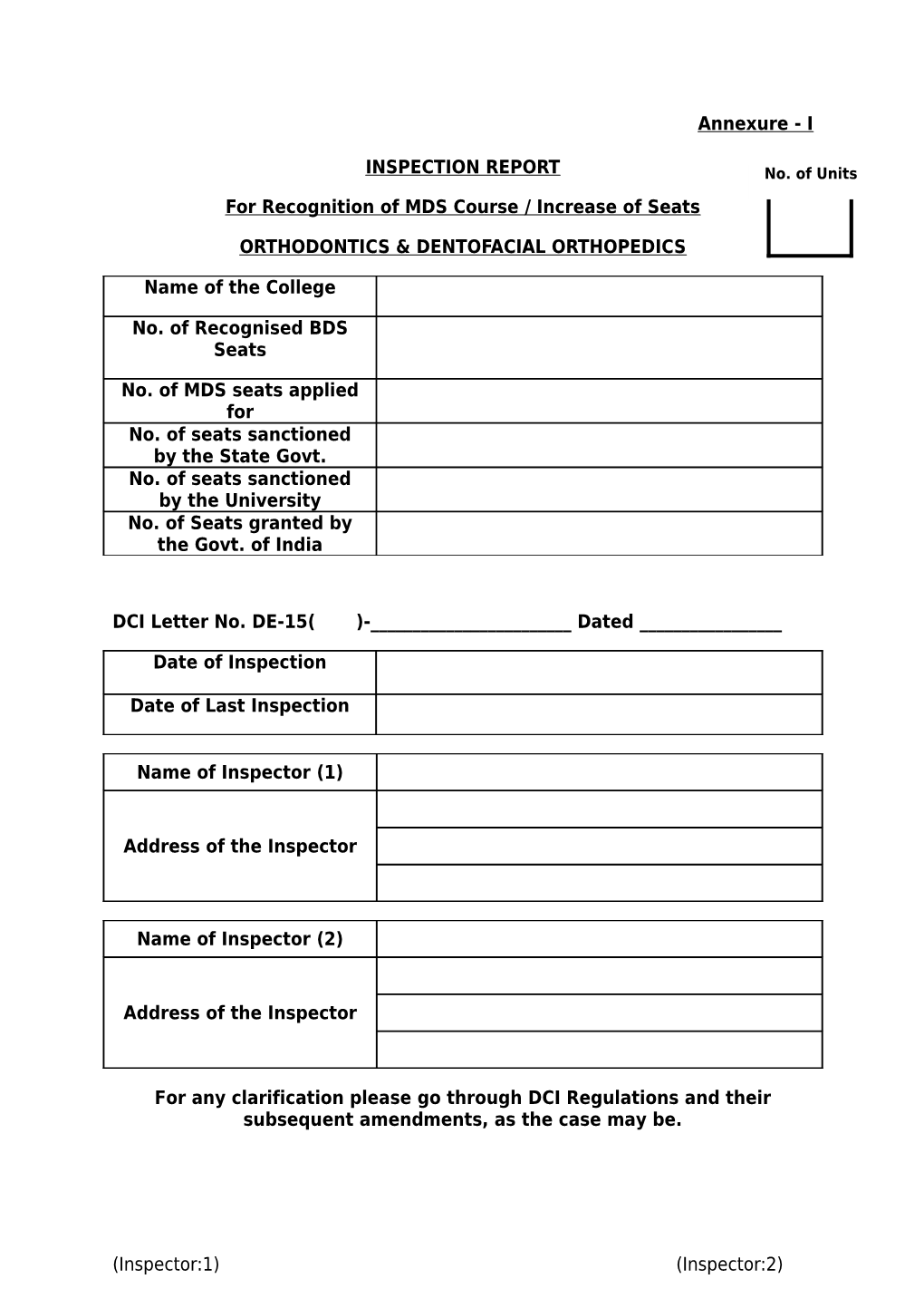 For Recognition of MDS Course / Increase of Seats