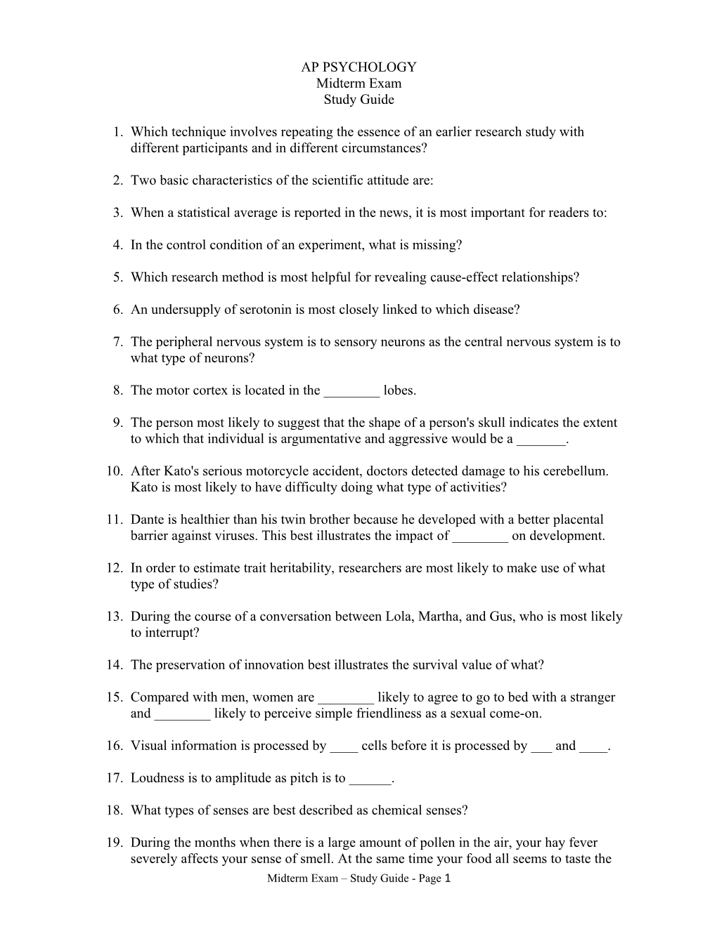 Midterm Exam Study Guide - Page 1
