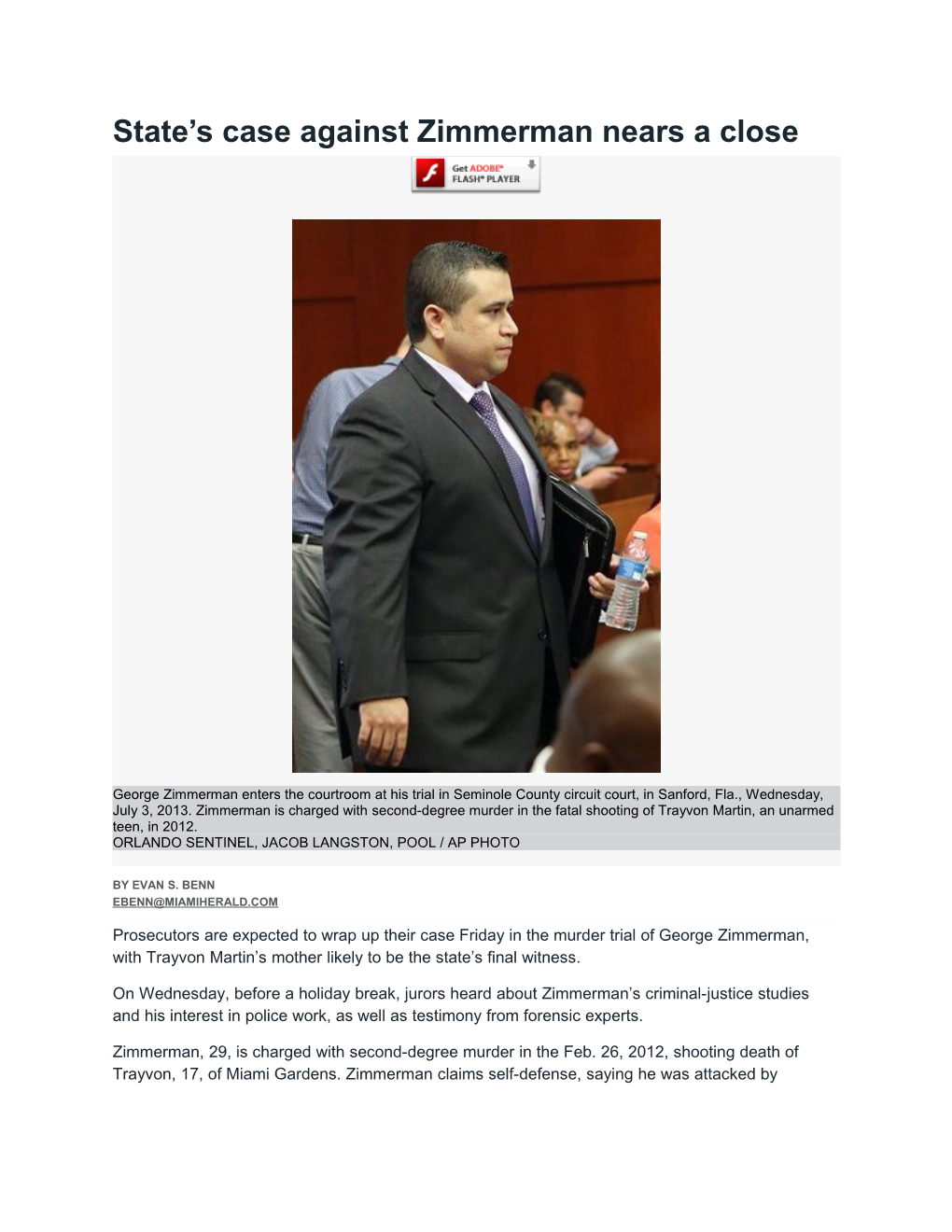 State S Case Against Zimmerman Nears a Close