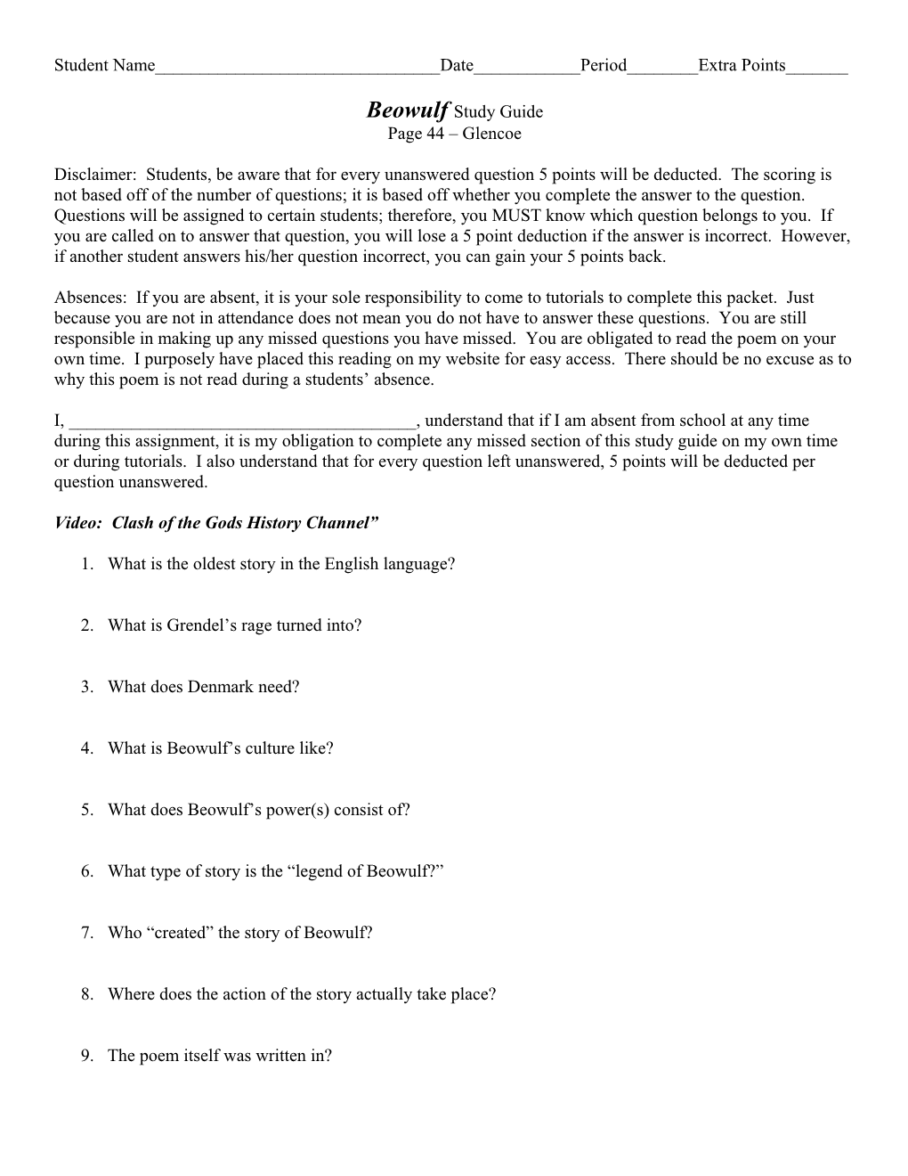 Beowulfstudy Guide Page 44 Glencoe