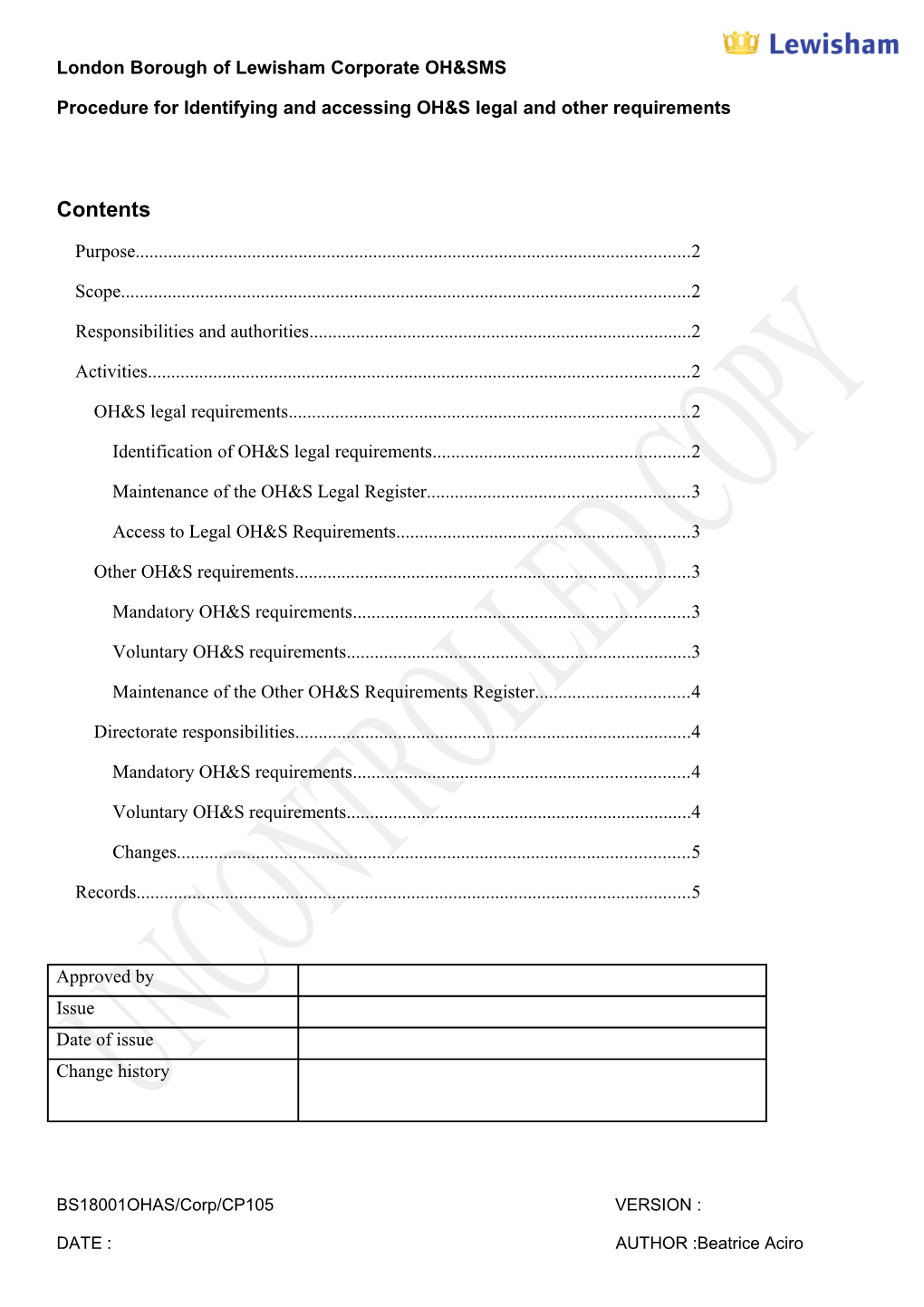 Procedure for Identifying and Accessing OH&S Legal and Other Requirements