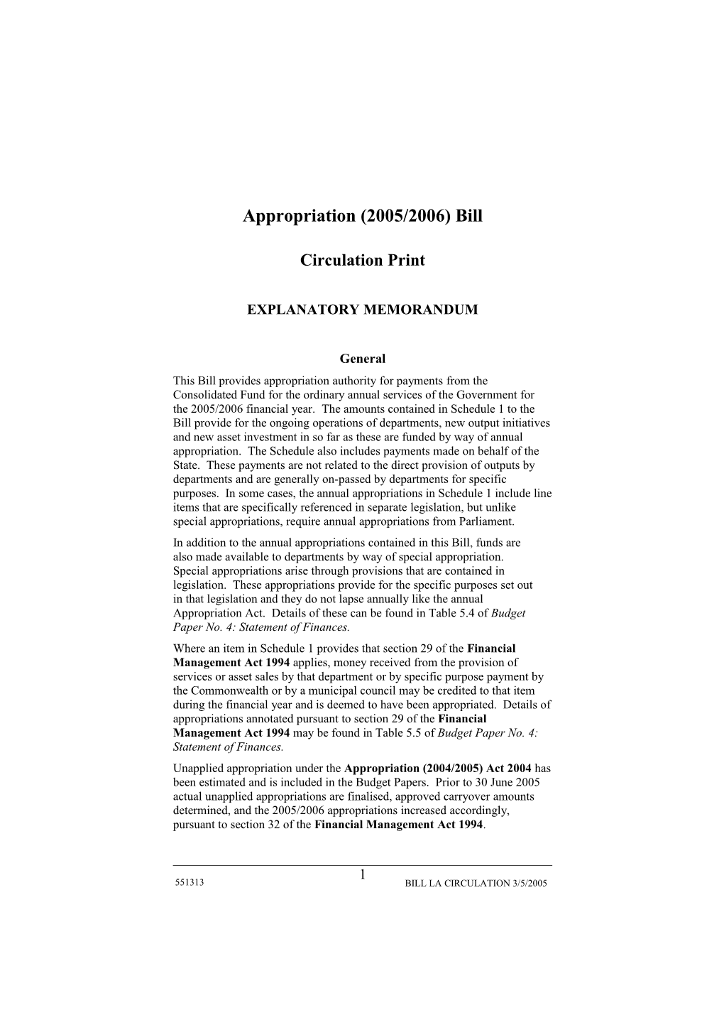 Appropriation (2005/2006) Bill