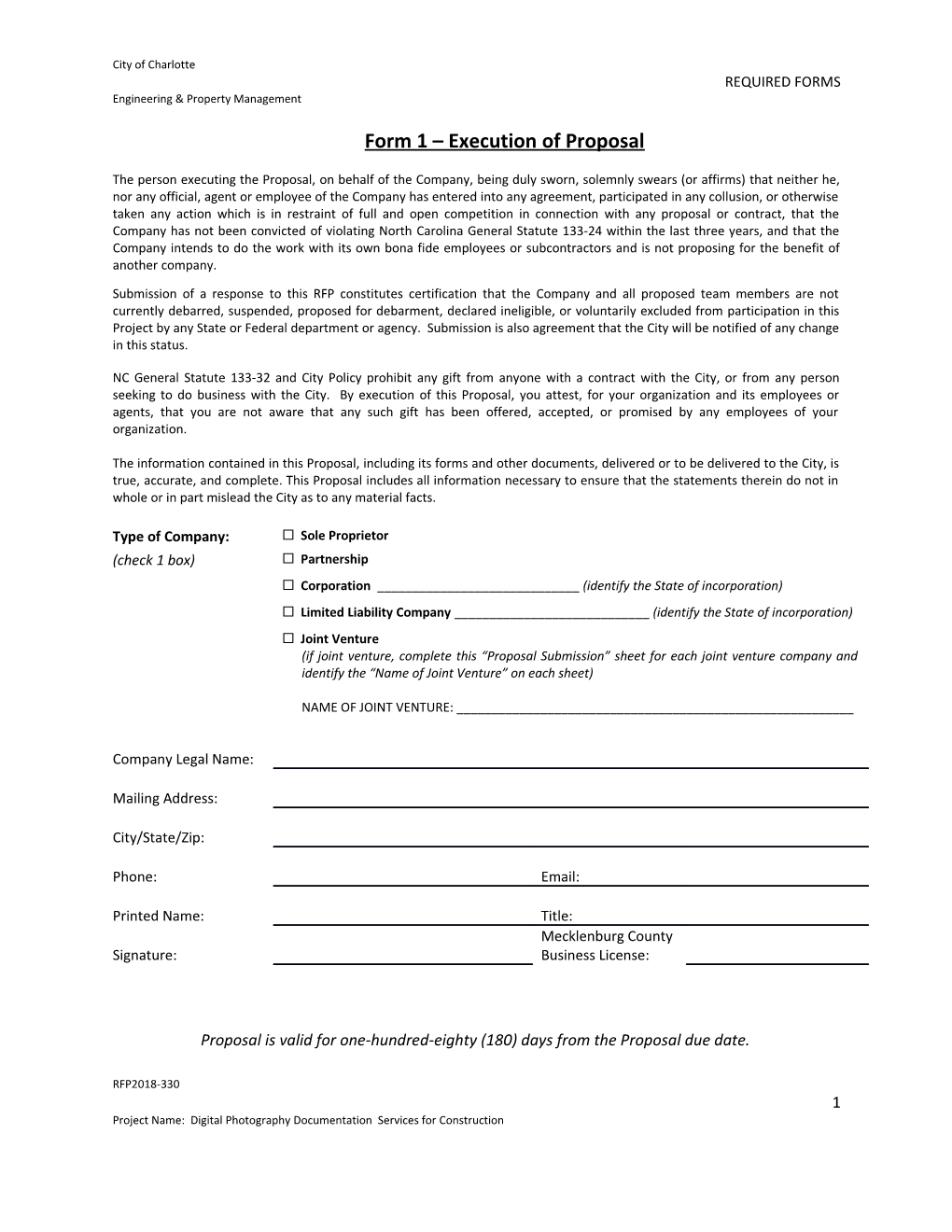 Form 1 Execution of Proposal