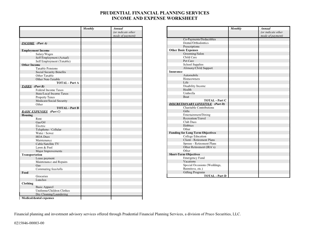 Prudential Financial Planning Services