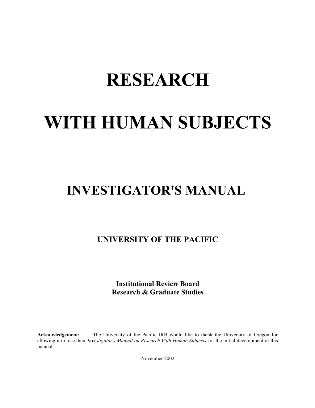 Investigator's Manual on Research