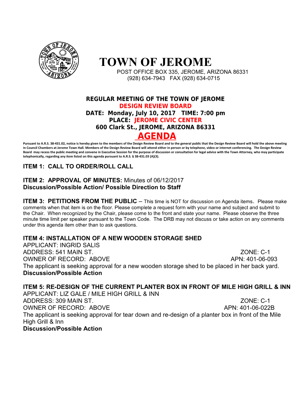 Town of Jerome, Arizona