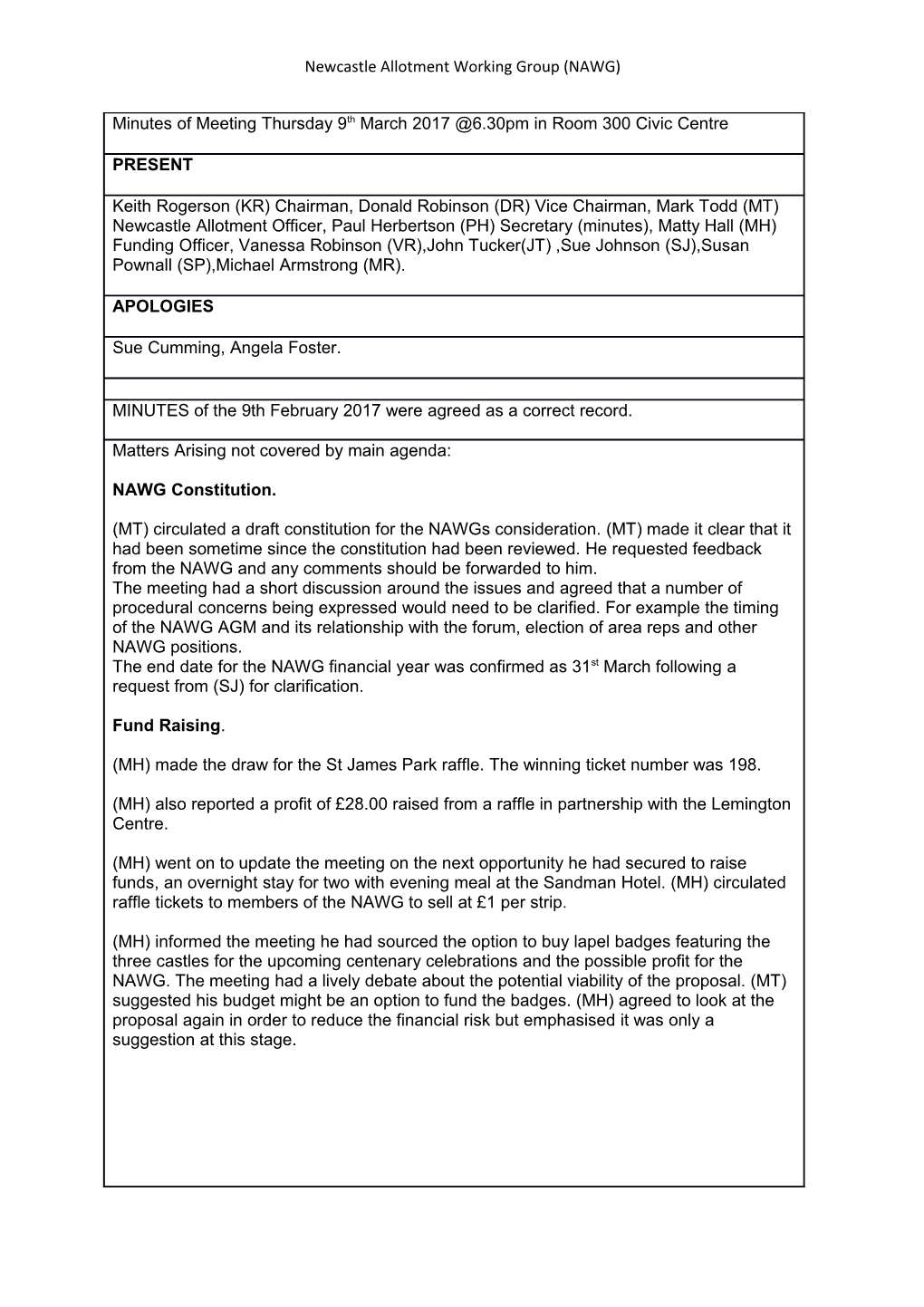 Newcastle Allotment Working Group(NAWG)