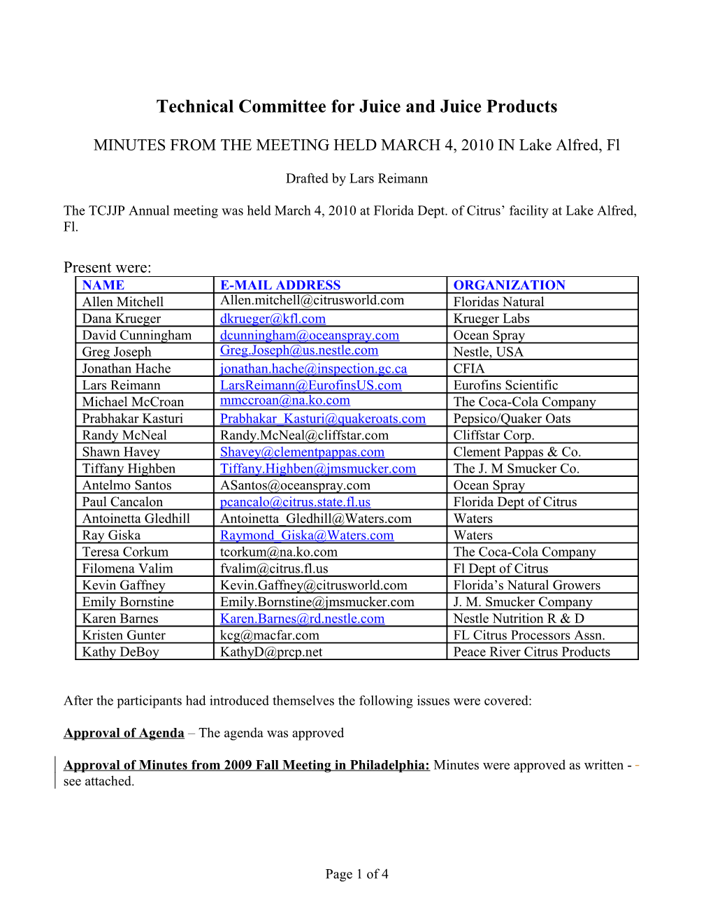 AFIA Laboratory Committee Minutes