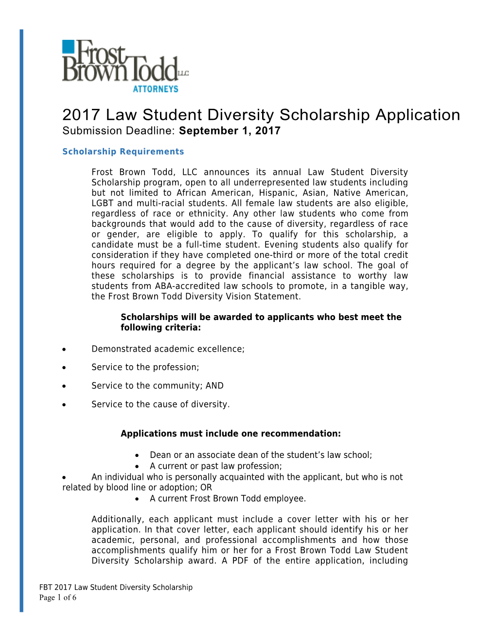 2017 Law Student Diversity Scholarship Application