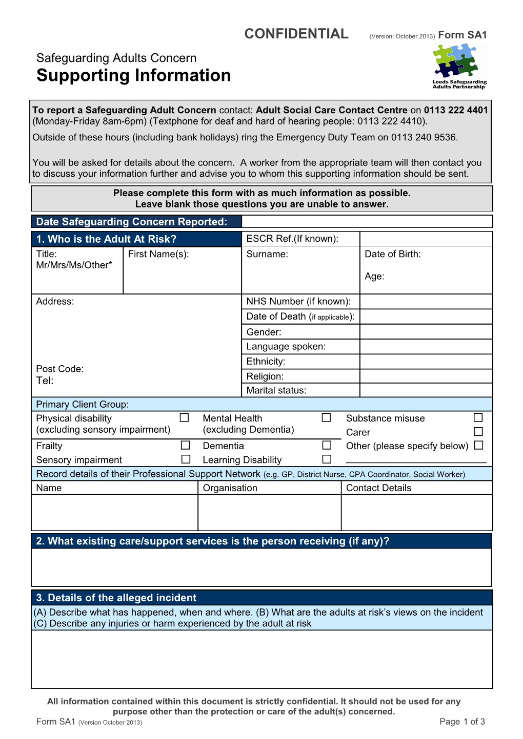 Reporting Form for Social Care Professionals