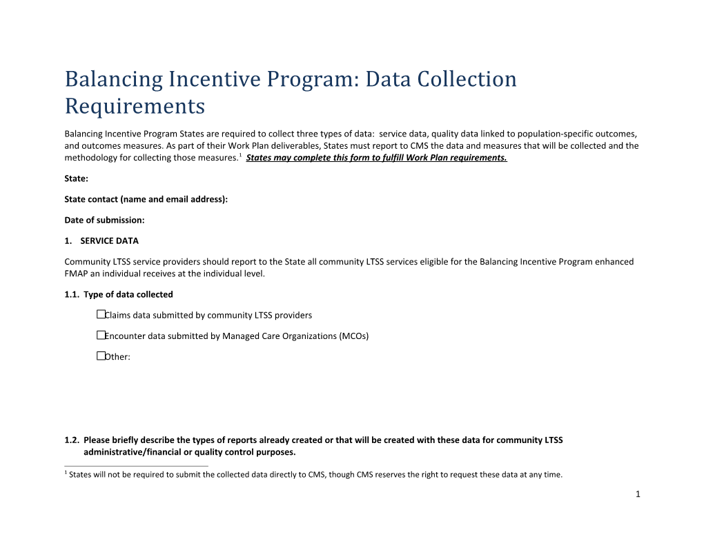 Balancing Incentive Program: Data Collection Requirements