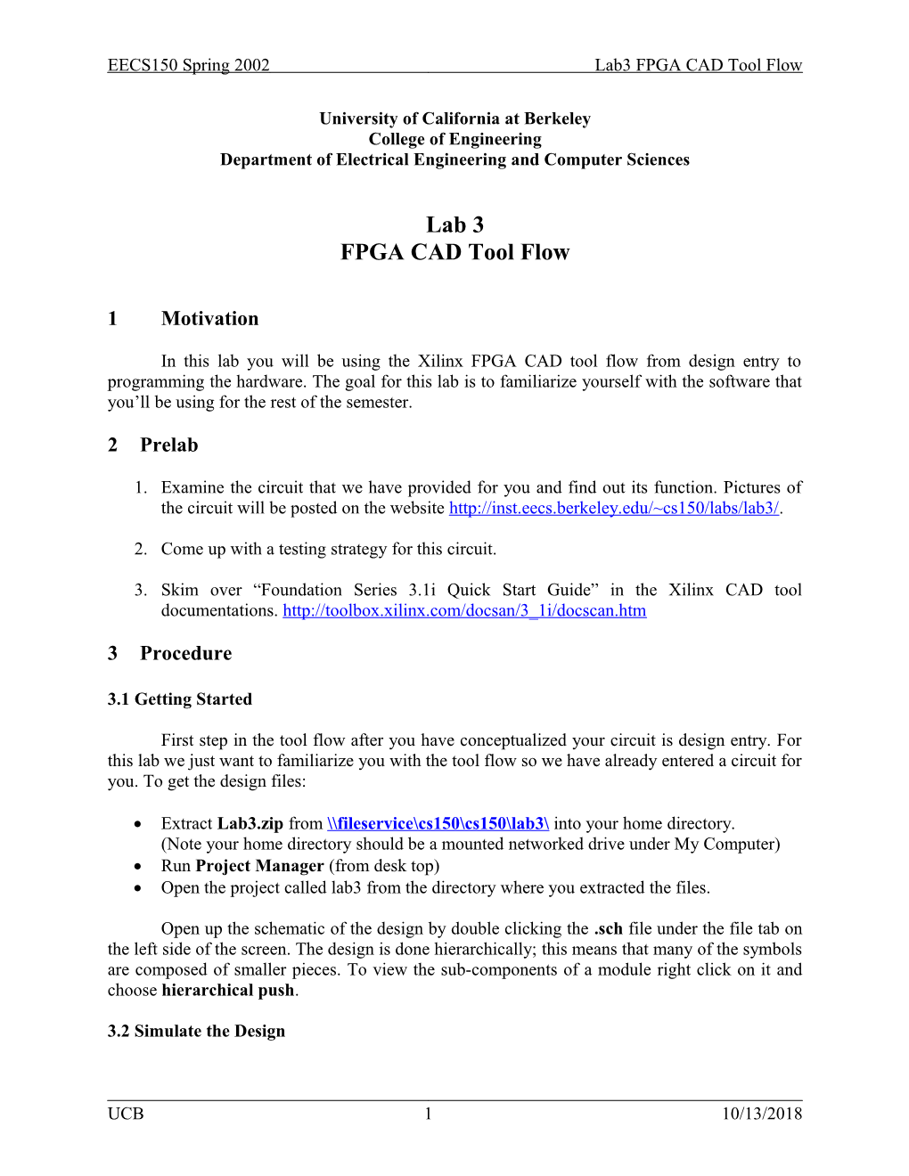 EECS150 Spring 2002Lab3 FPGA CAD Tool Flow