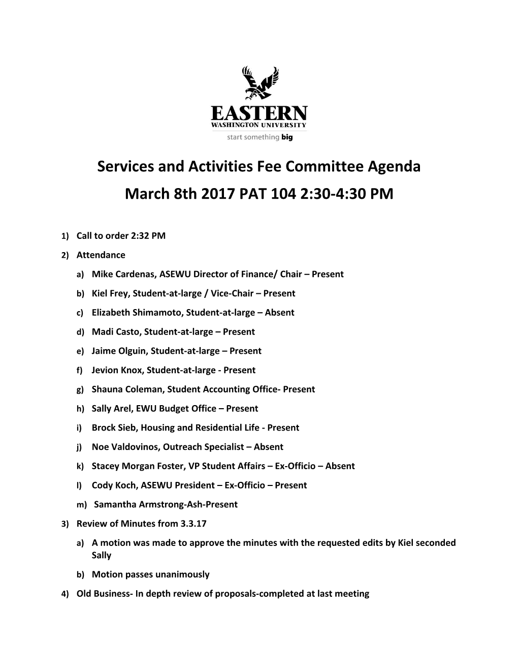 Services and Activities Fee Committee Agenda