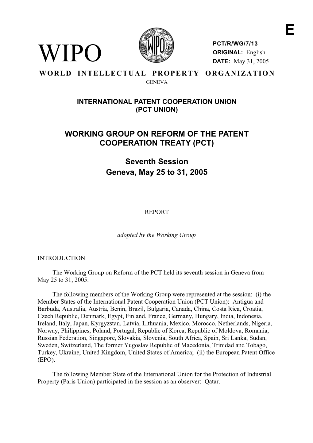 PCT/R/WG/7/13: Report