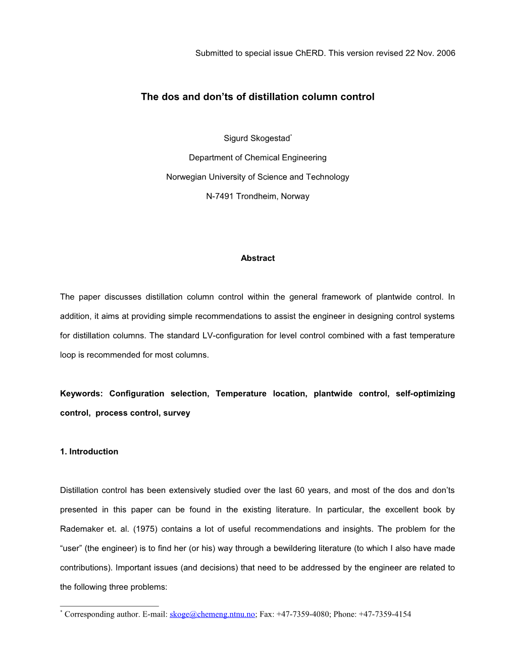 Control Structure Selection for Distillation Columns