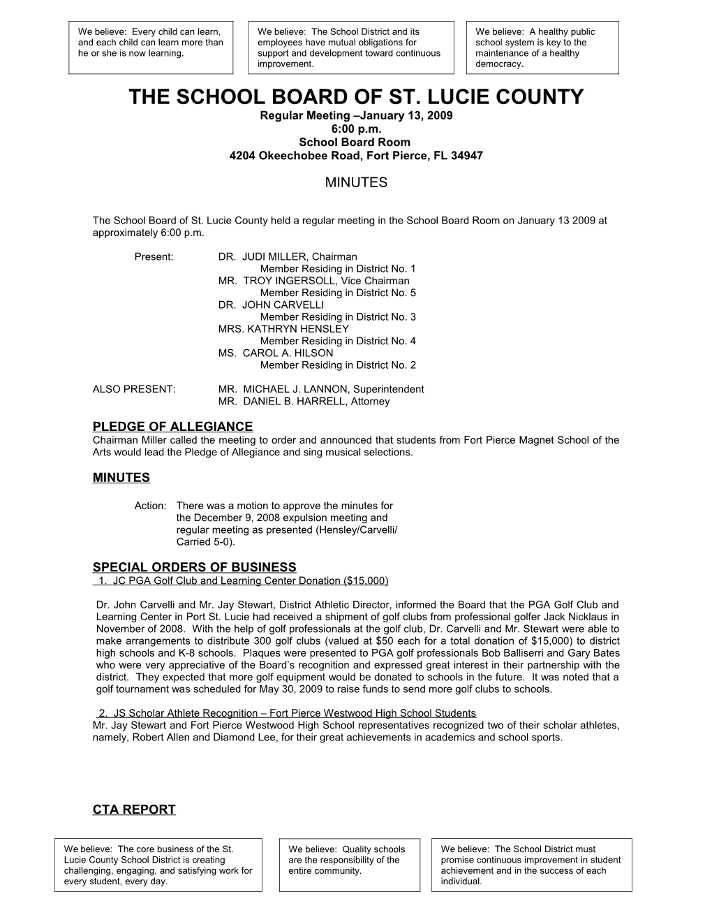 01-13-09 SLCSB Regular Meeting Minutes