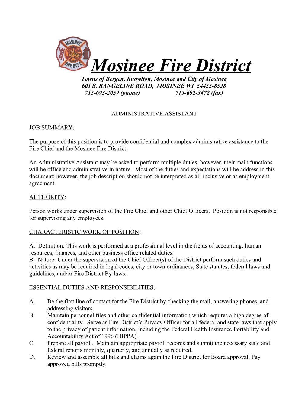 Mosinee Fire District