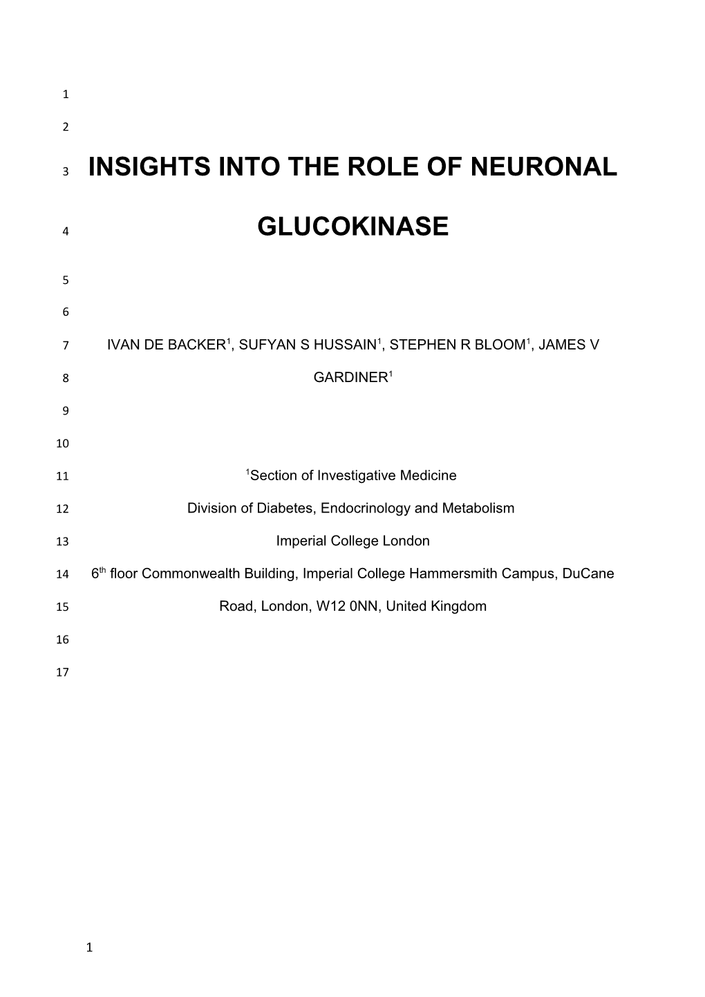 Insights Into the Role Ofneuronal Glucokinase