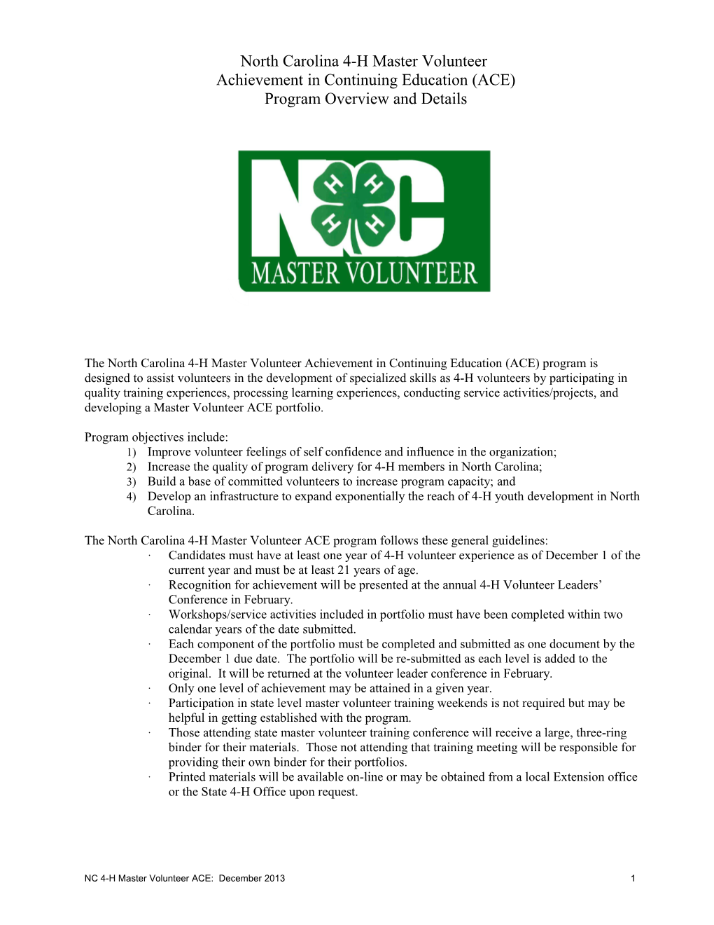 Developing a North Carolina 4-H Master Volunteer ACE Portfolio