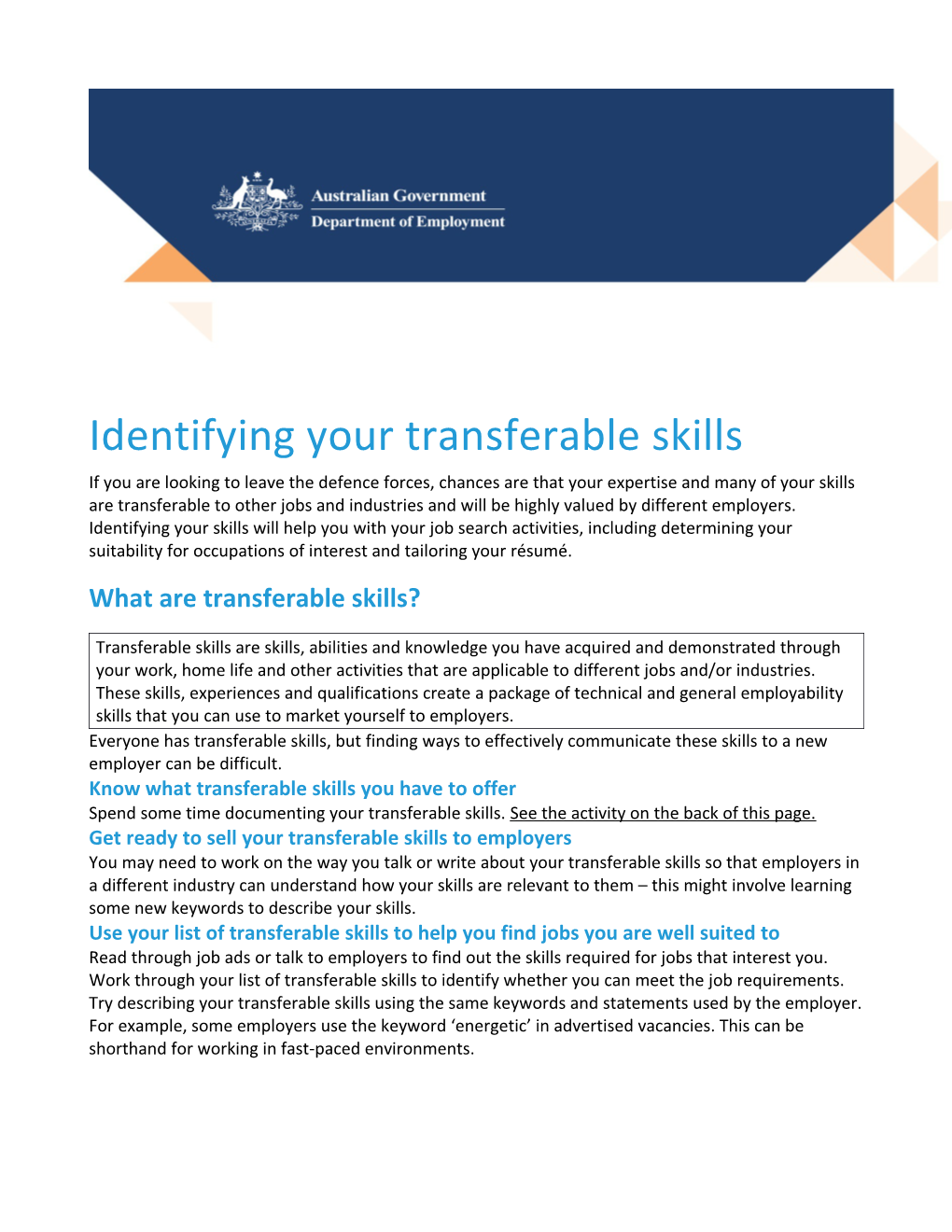 Identifying Your Transferable Skills