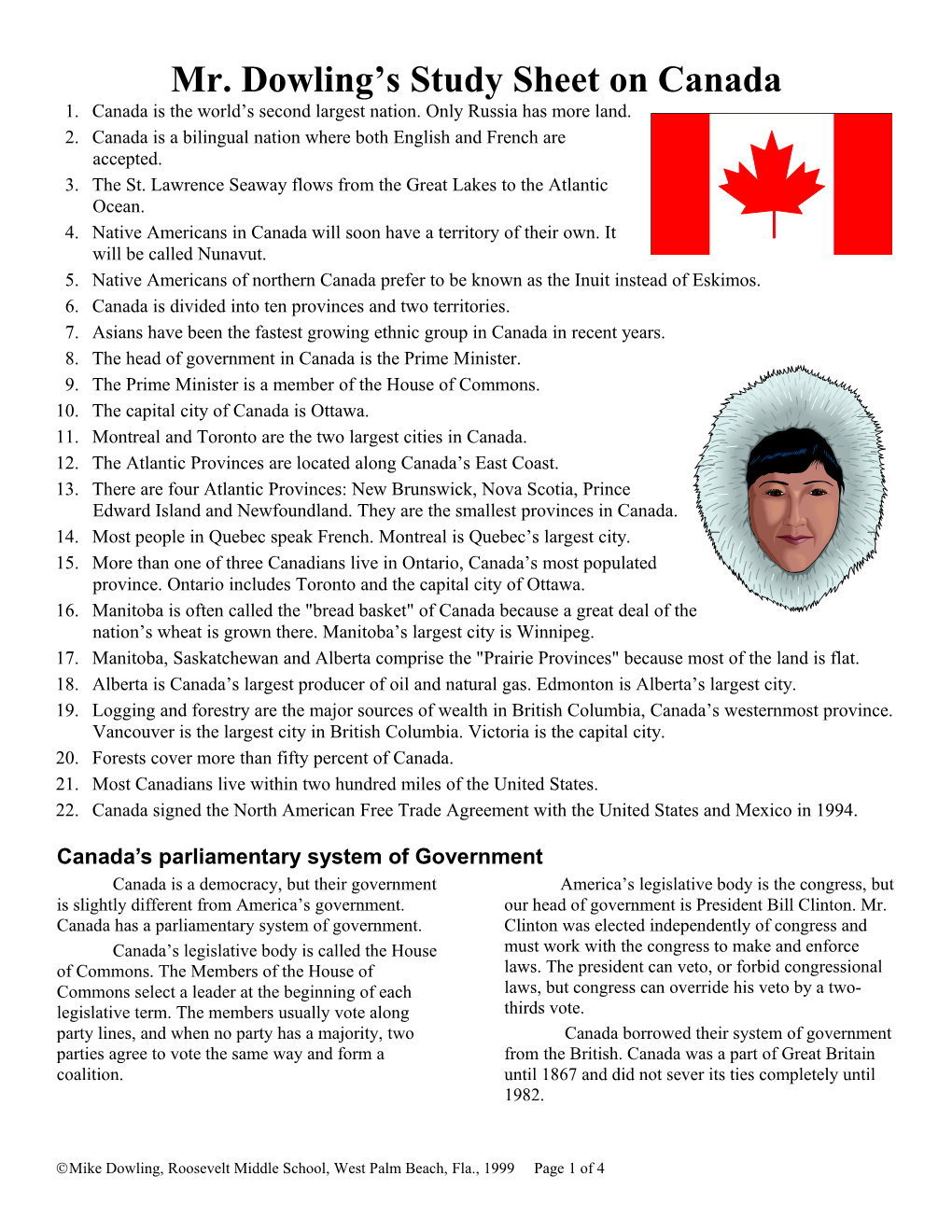 Mr. Dowling S Study Sheet on Canada