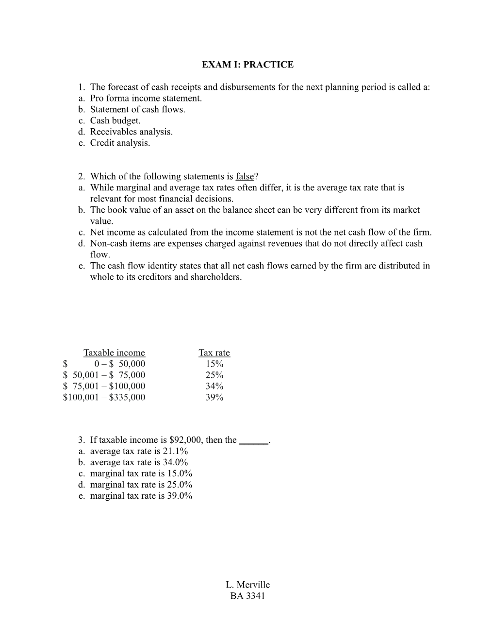 Exam I: Practice