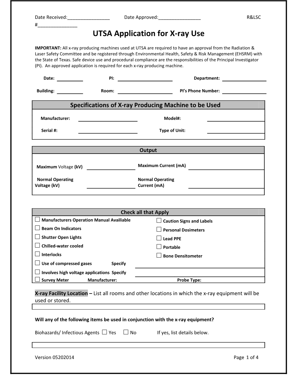 UTSA Application for X-Ray Use