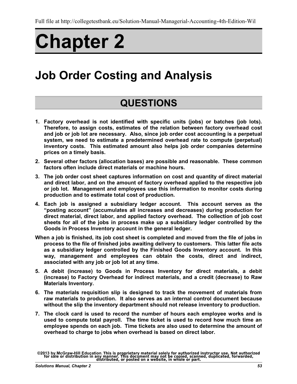 Job Order Costing and Analysis